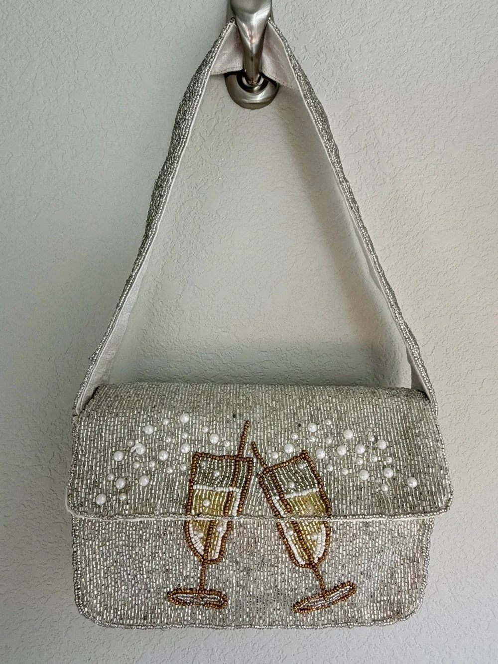 Hand beaded champagne glass shoulder bag